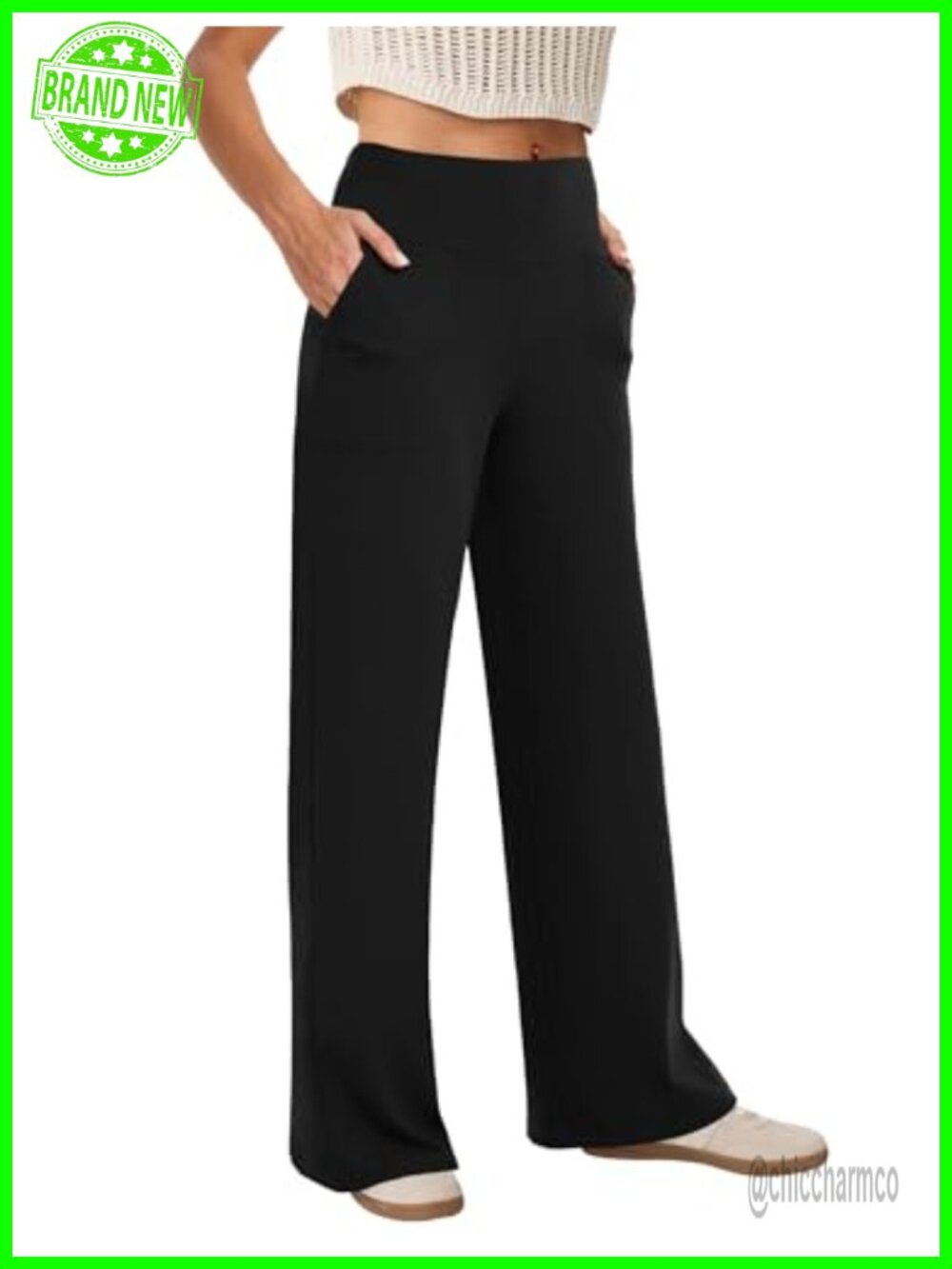Wide Leg Yoga Pants High Waist Straight Leg 2 Pockets Casual Lounge